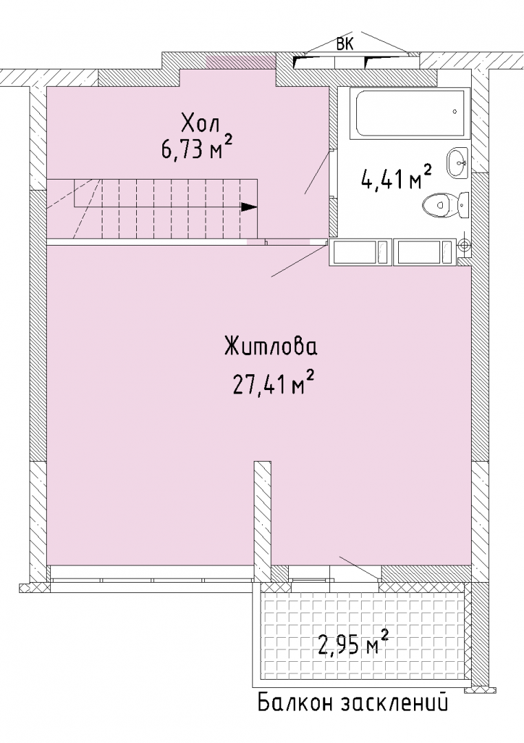 2D планування Однокімнатна квартира 85,62 кв.м. будинок №7, секція №1, 25-26 поверх в Житловому Комлексі Святобор