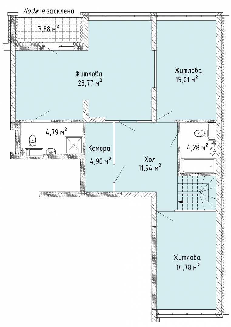 2D планування П`ятикімнатна квартира 178,01 кв.м. будинок №7, секція №1, 25-26 поверх в Житловому Комлексі Святобор