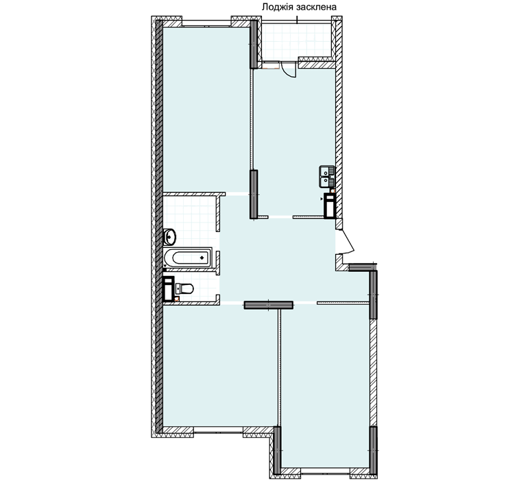 2D планування Трикімнатна квартира 97,85 кв.м. будинок №1, секція №2, 1-24 поверх в Житловому Комлексі Святобор