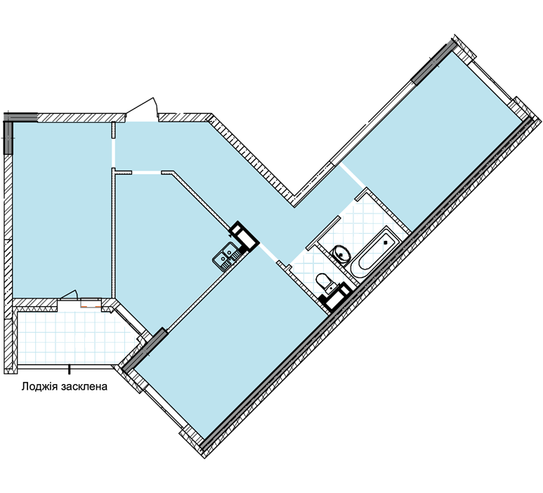 2D планування Трикімнатна квартира 83,51 кв.м. будинок №1, секція №3, 1-24 поверх в Житловому Комлексі Святобор