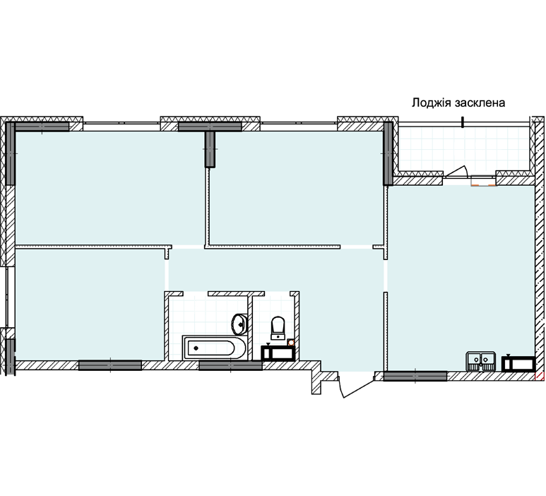 2D планування Трикімнатна квартира 88,19 кв.м. будинок №1, секція №3, 1-24 поверх в Житловому Комлексі Святобор