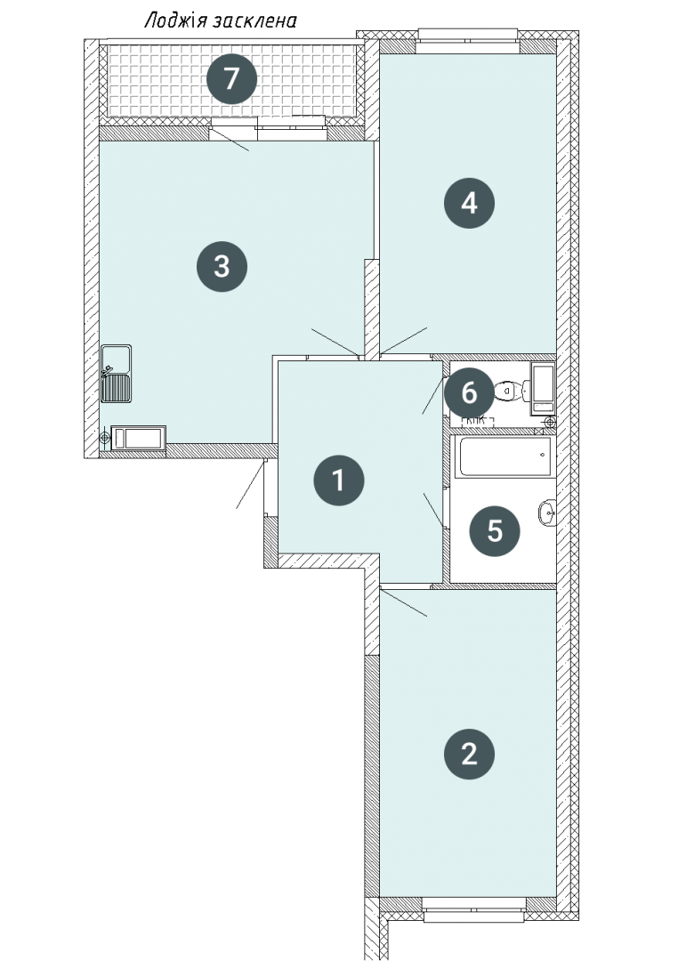 2D планування Двокімнатна квартира 75,30 кв.м. будинок №7, секція №1, 1-26 поверх в Житловому Комлексі Святобор