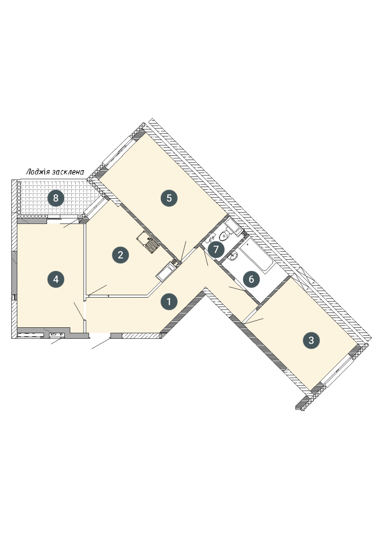 2D планування Трикімнатна квартира 79,97 кв.м. будинок №7, секція №1, 1-26 поверх в Житловому Комлексі Святобор