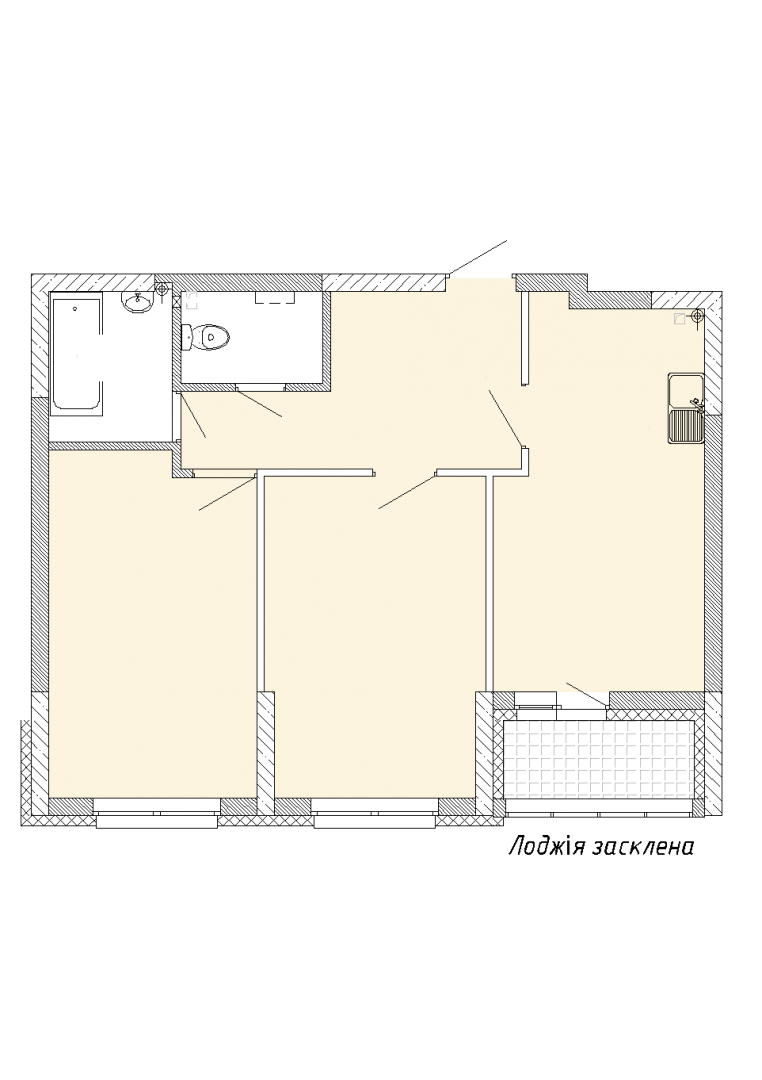Двокімнатна квартира 61,39 кв.м. будинок №7, секція №1, 1-26 поверх в Житловому Комлексі Святобор