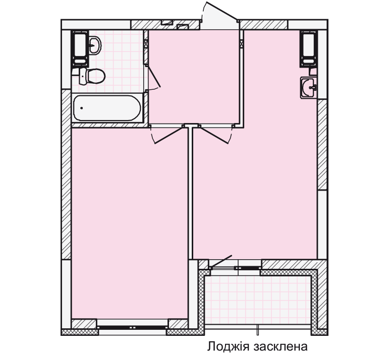 2D планування Однокімнатна квартира 41,37 кв.м. будинок №3, секція №2, 3-10 поверх в Житловому Комлексі Святобор