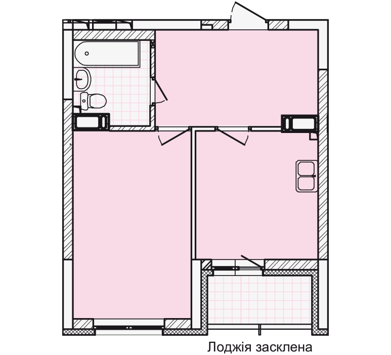2D планування Однокімнатна квартира 41,15 кв.м. будинок №3, секція №3, 3-10 поверх в Житловому Комлексі Святобор