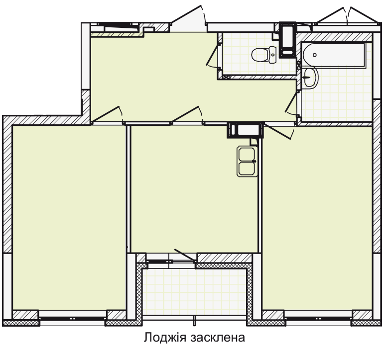 2D планування Двокімнатна квартира 58,35 кв.м. будинок №3, секція №3, 3-10 поверх в Житловому Комлексі Святобор