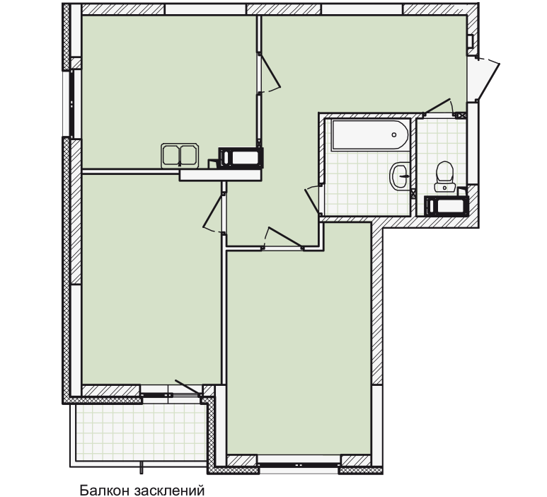 2D планування Двокімнатна квартира 61,73 кв.м. будинок №3, секція №3, 3-10 поверх в Житловому Комлексі Святобор